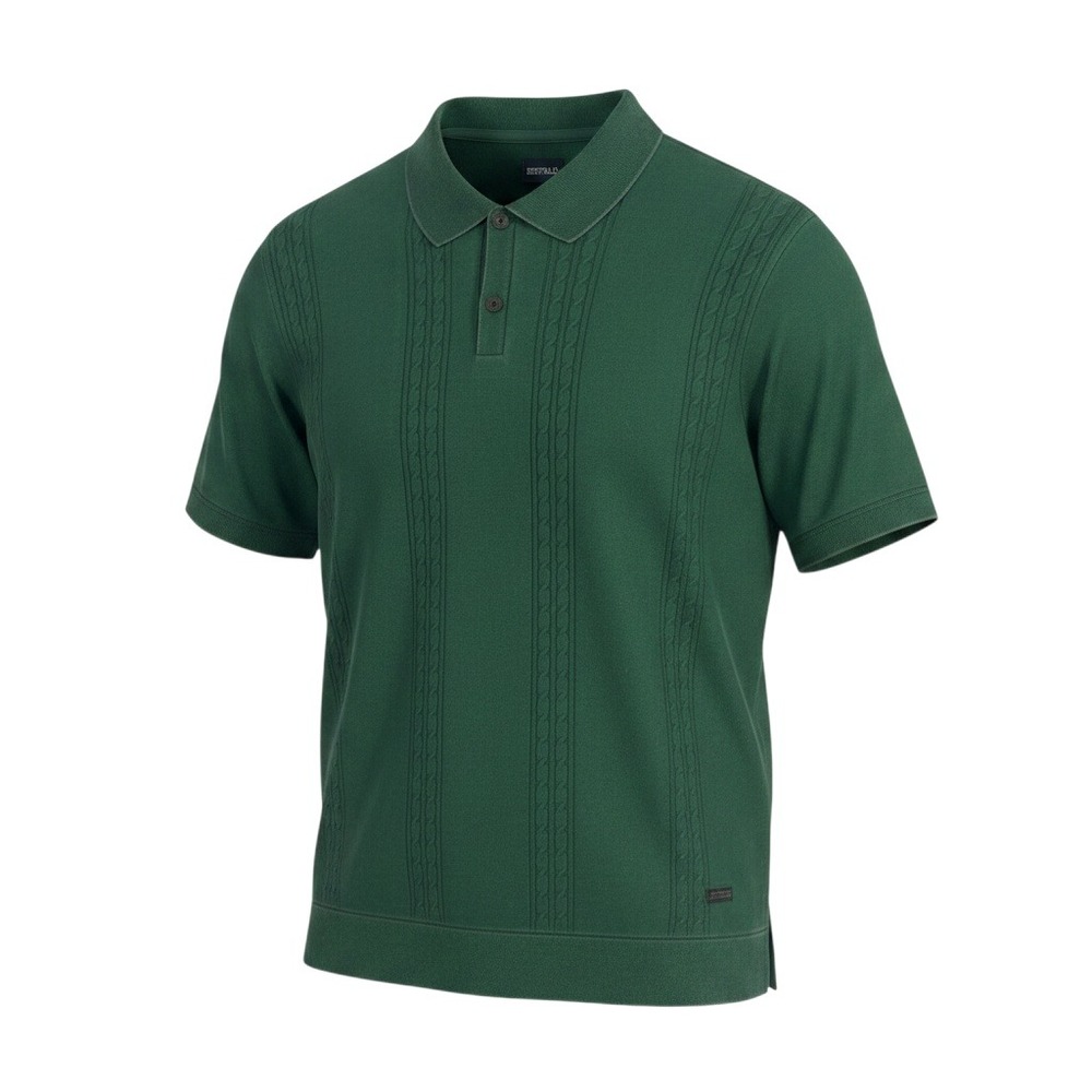 Buffalo David Bitton Polo Shirt Mens L Green Cable Knit Short Sleeve Wagners